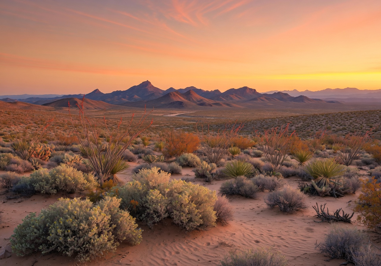 Chihuahuan Desert landscape near El Paso, Texas at sunrise